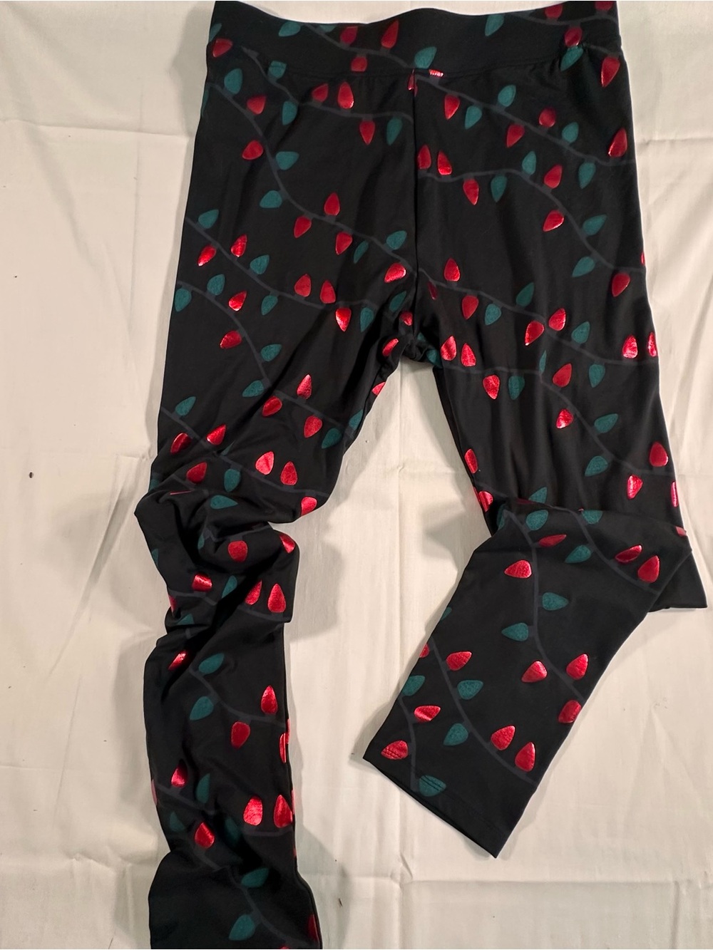 Zoe + Liv Black Leggings with Red and Teal Light Bulb Print